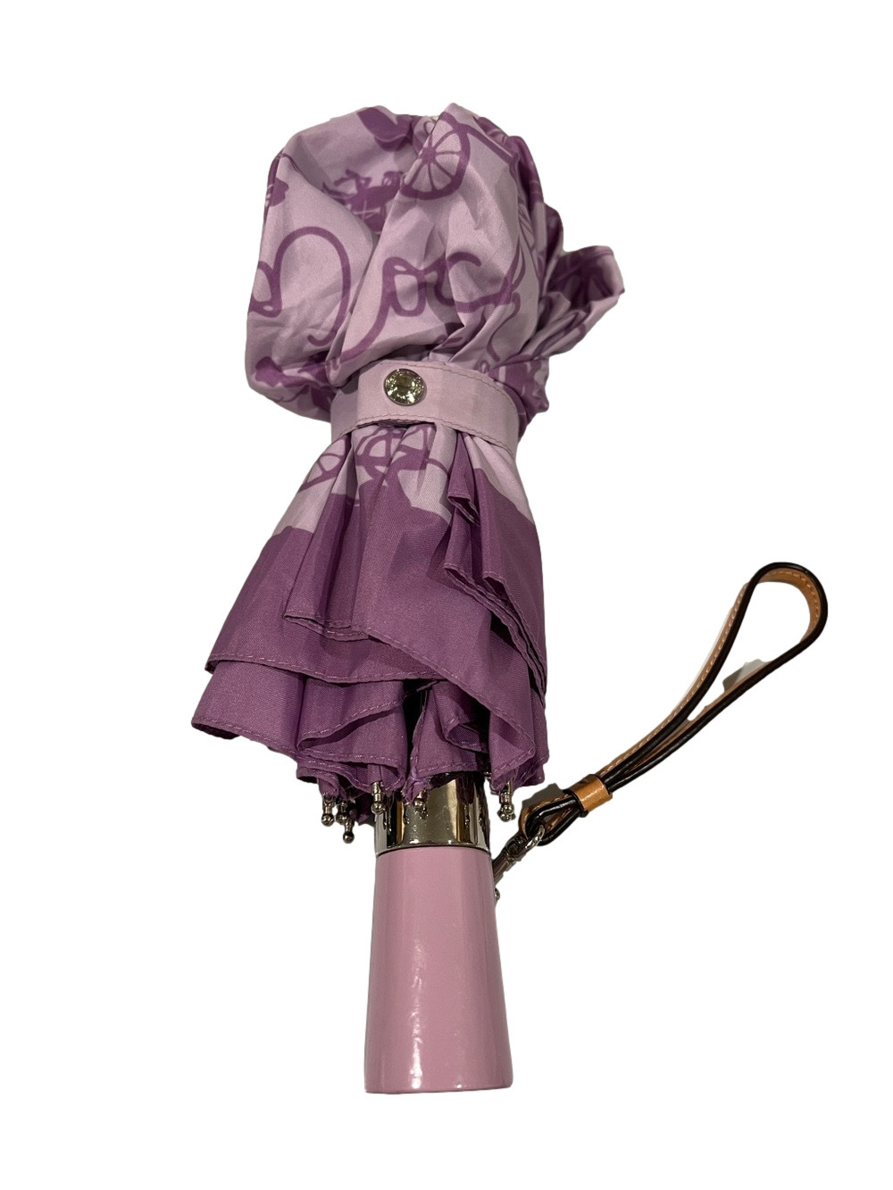Coach Purple Compact Umbrella with Horse & Carriage Print - Picture 4 of 7